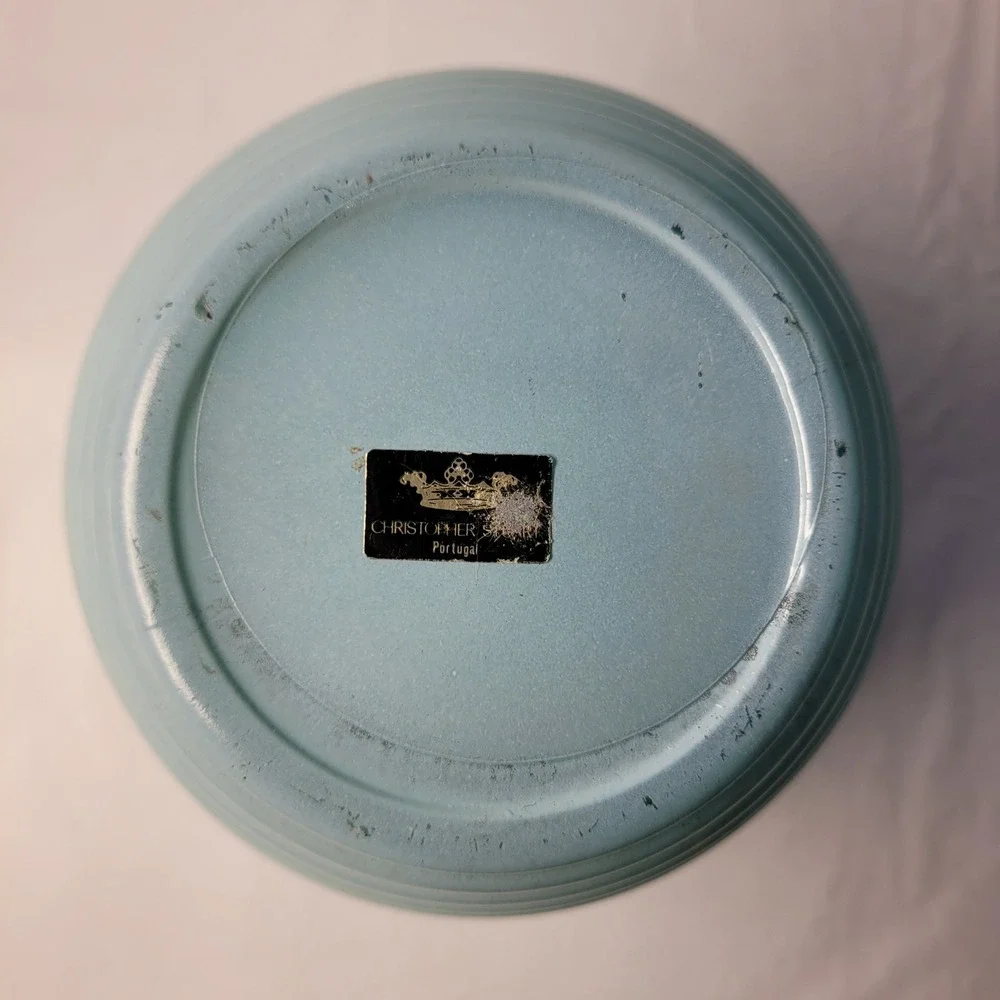 Christopher Stuart Ribbed Ceramic Vase Blue Portugal Beehive Texture MCM Style‎